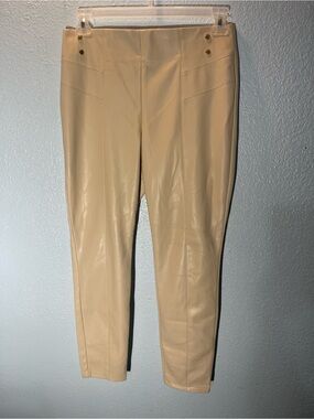 Marc New York Tan Faux Leather Skinny Pants with Gold Buttons